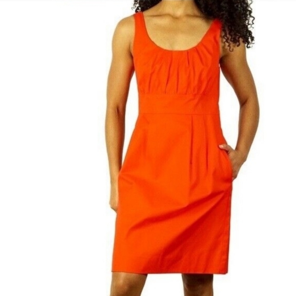J. Crew Poppy Orange Pleated Sheath Dress Pockets 10